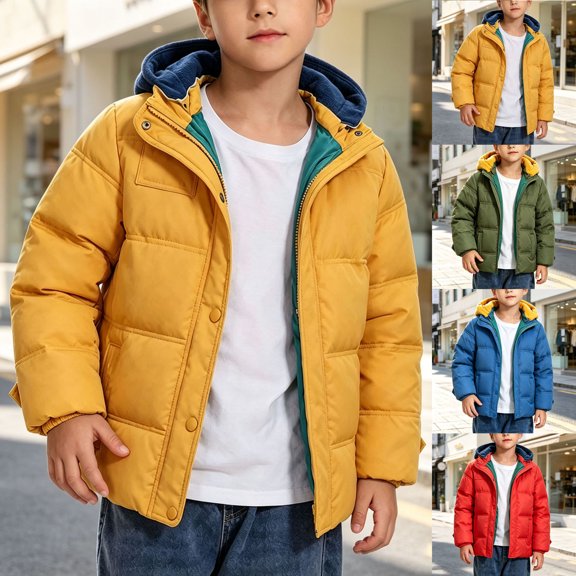 Fancifize Boys Winter Puffer Jackets Zip Up Long Sleeve Removable Hooded Coat Kids Lightweight Quilted Outerwear 3-12 Years
