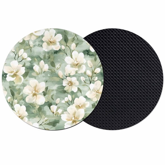Sage Green Spring Floral Coasters Set of 2, Summer Botanical Farmhouse Absorbent Coasters for Drinks, Coaster for Bar Office Dining Coffee Table Accessories Decor, Non Slip Round Desk Coaster