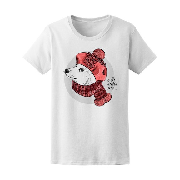 Dog Looking Sideways Knitted Hat Tee Women's -Image by Shutterstock