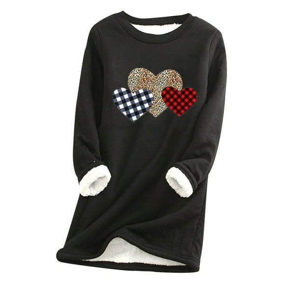 Womens Plain Tshirts Long Sleeve Going Out Tops for Women Fall Thick Printing Sweatshirts Warm O-Neck Underwear Cute Tee Shirts Black 3XL