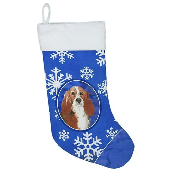 Basset Hound Winter Snowflakes Christmas Stocking