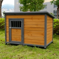 Pefilos 44" Wooden Outdoor Dog Houses Durable Large Cat House Perfect for Small Pet House with Waterproof PVC Plastic Roof, Breathable Doors, Brown