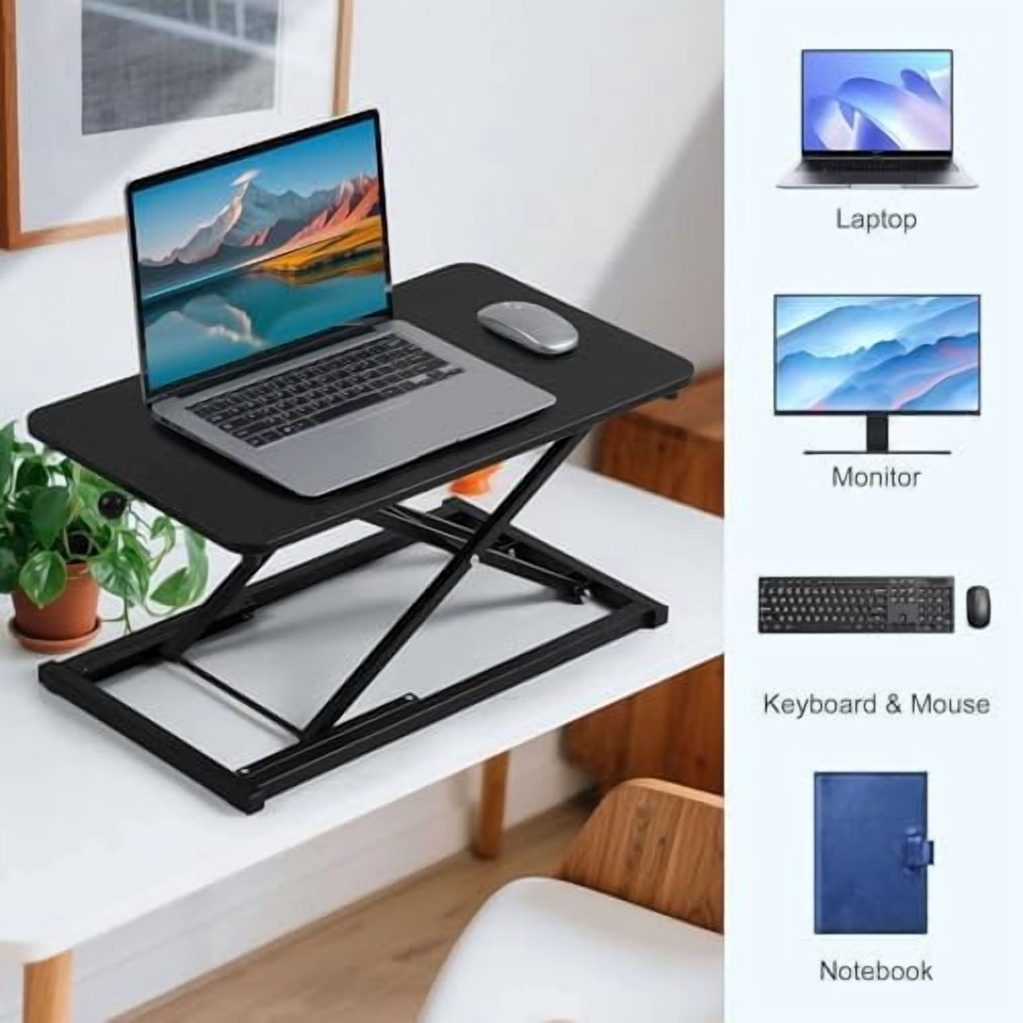 Standing Desk Converter Adjustable Height ,Keyboard Riser for Stand Up Desk Riser ,Computer Keyboard Stand for Desktop ,Computer Workstations for Home Office Black Size 23.6 Inch