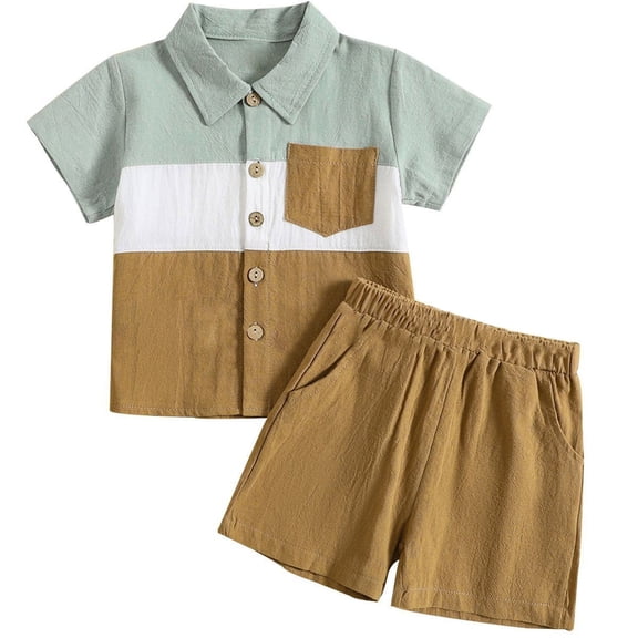 Toddler Baby Boy Cotton Linen Shorts Outfits 2 Piece Short Sleeve Button Shirt Shorts Set Summer Casual Clothes
