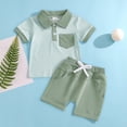 thumbnail image 2 of QUOTAY Toddler Outfits for Boys Plaid Collared Short Sleeve Polo Shirt and Shorts Two Piece Comfortable Playwear Boys' Clothing Sets for Age 0-3Y 05_Green,18M, 2 of 3