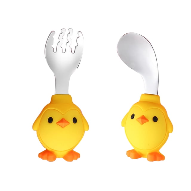 AKEGAMN Toddler Utensils Baby Spoon And Fork Set For Self Feeding Learning Bendable Handle Silverware For Kid Children