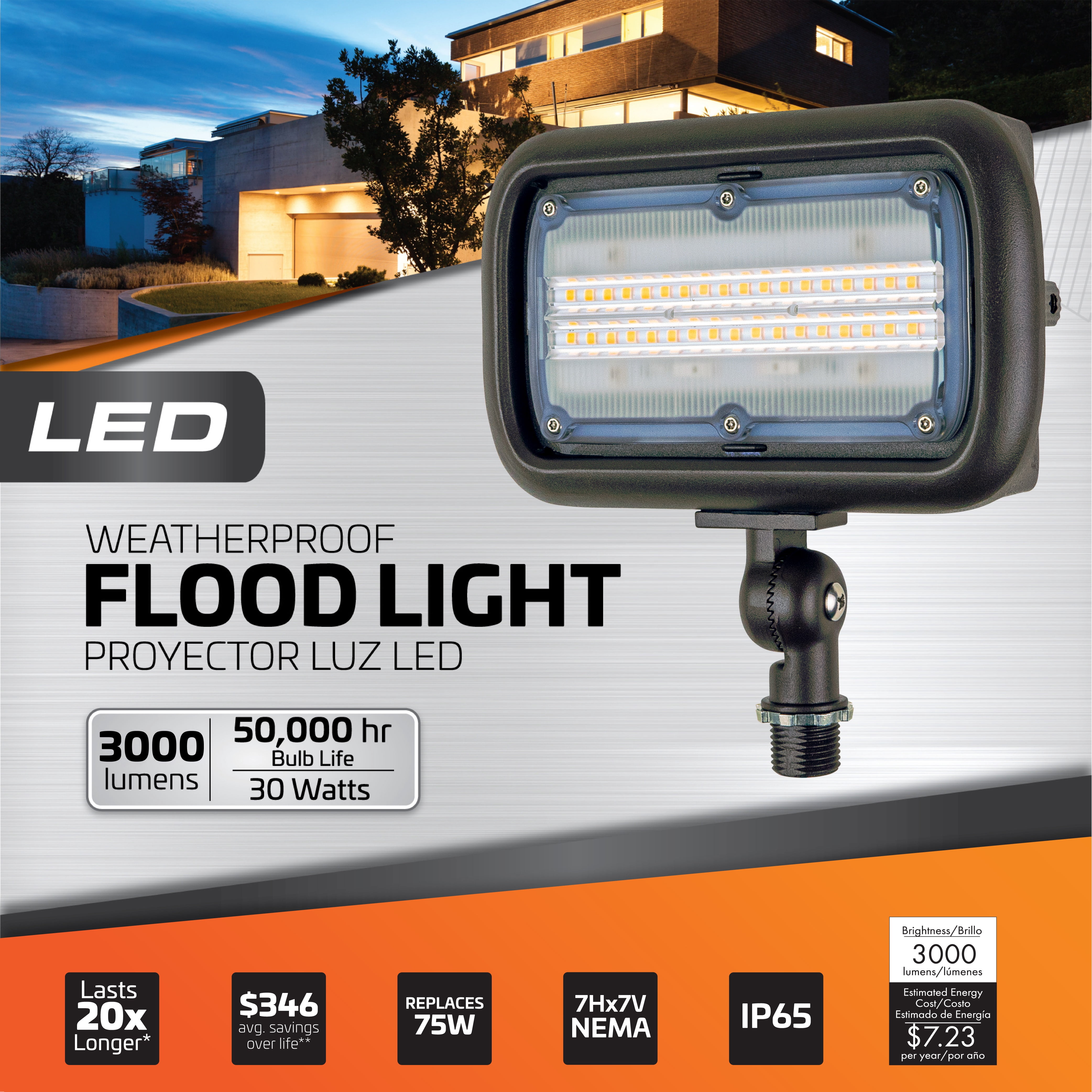 Newhouse Lighting WW30BRZ 30-Watt Die-Cast Aluminum LED Wall Wash Flood Light Outdoor, Weatherproof Landscape Lighting 2695 Lumens, 3000K Warm White, 120-277V, 1/2" Knuckle Mount Bronze, 2 packs
