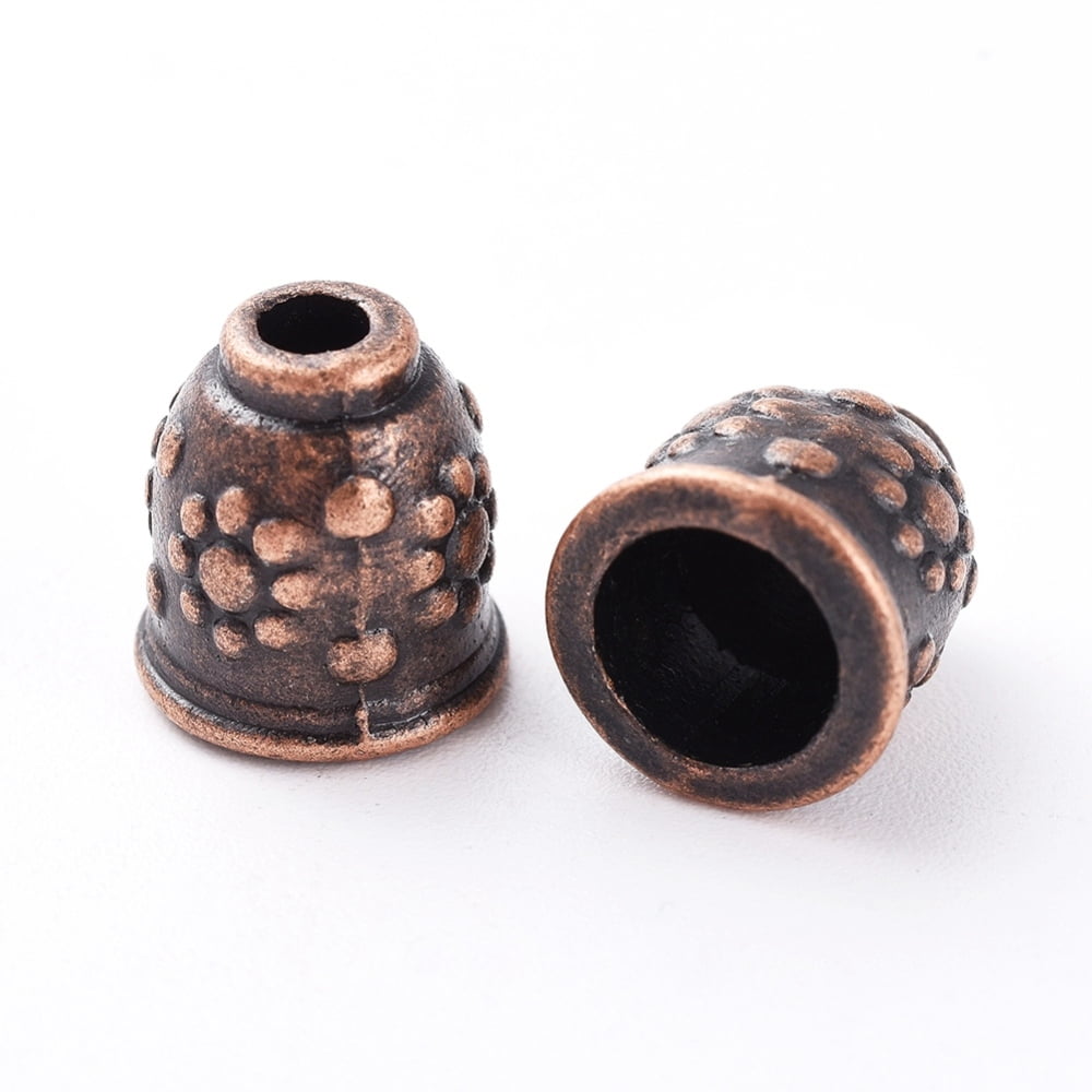 1000 g Apetalous Alloy Cord End Caps Tibetan style Cadmium Free Nickel Free Lead Free Red Copper 11x10mm Hole: 3mm Inner Size: 8mm 550pcs/1000g