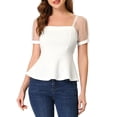thumbnail image 1 of INSPIRE CHIC Hauts à Manches Bouffantes en Maille Transparente à Encolure Carrée pour Femmes TP Blanc, 1 of 7