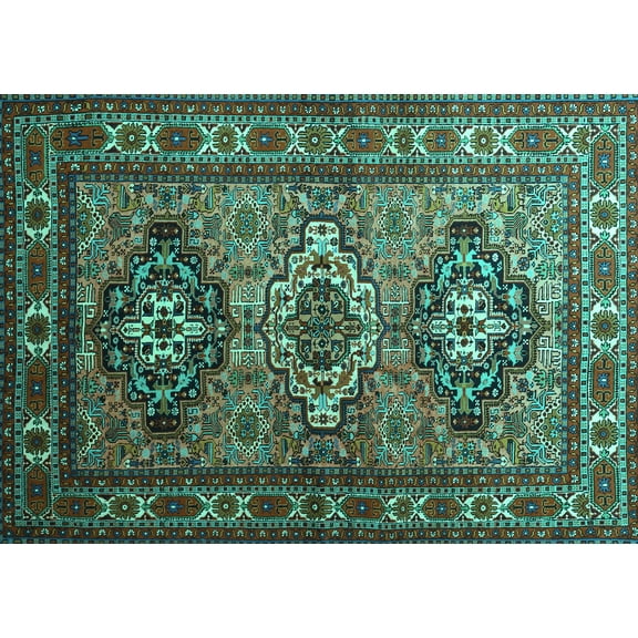Ahgly Company Indoor Rectangle Persian Turquoise Blue Traditional Area Rugs, 5' x 7'