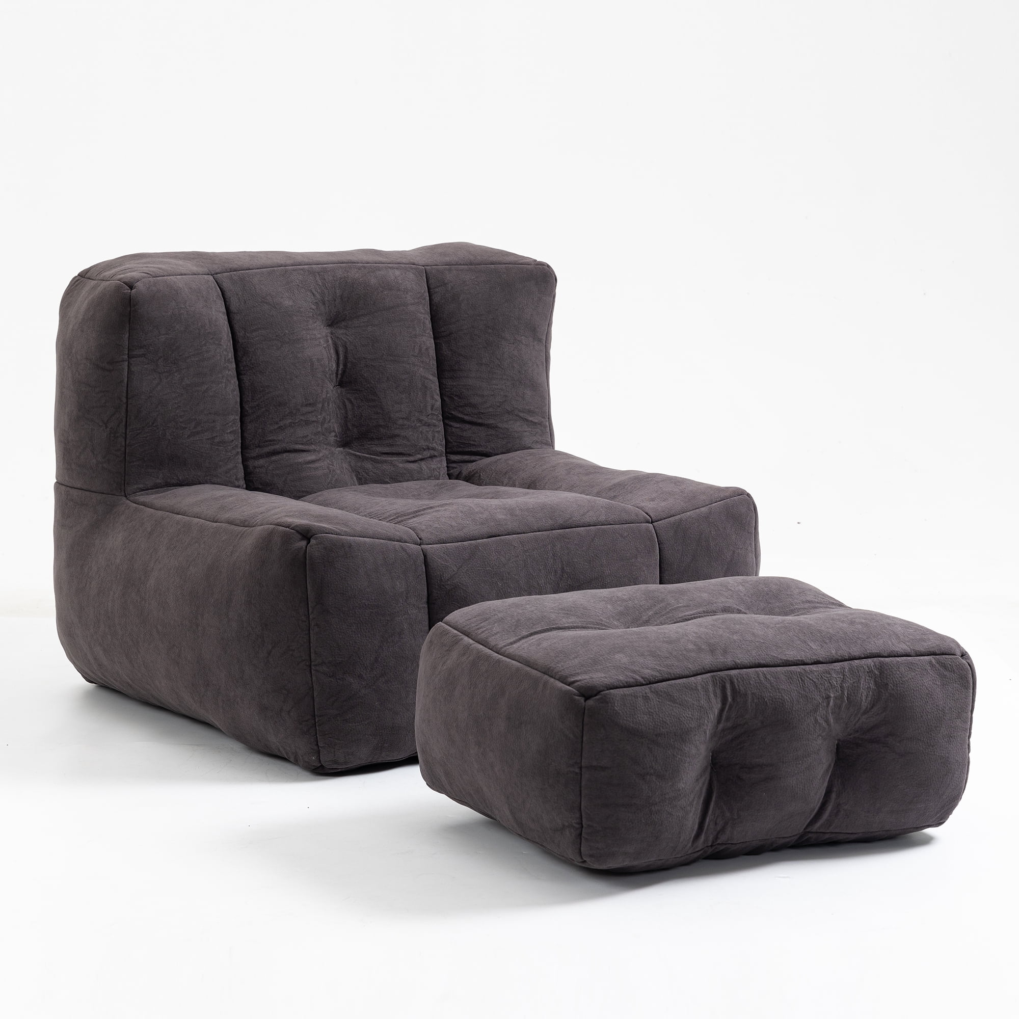 DEALTOPS Fluffy Bean Bag Chair with Ottoman for Adults & Teens, Super Soft Lazy Sofa Chair with Memory Foam for Living Room, Bedroom, Apartment-Black