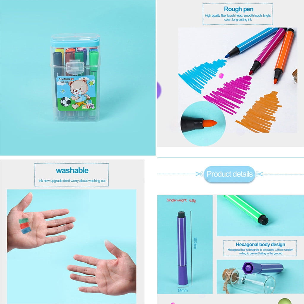 Clearance! Fdelink Colored Pens 12PCs 12 Colors Chlidren Study Painting Stationery Watercolor Marker Pen Sets Blue