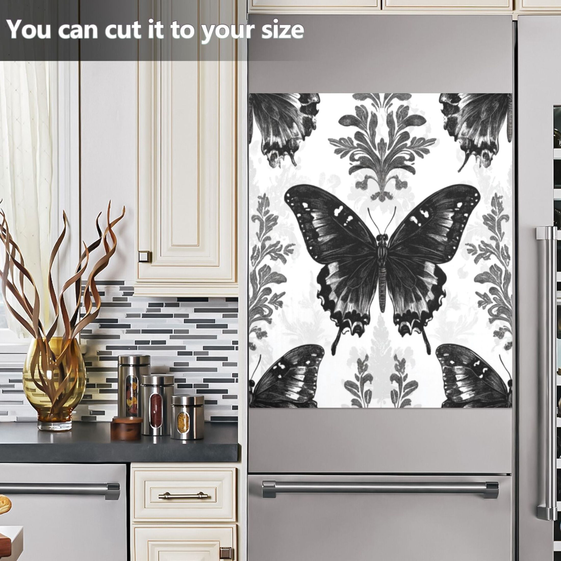 Dishwasher Magnetic Sticker 23x26 Inch Refrigerator Magnetic Sticker Washing Machine Magnetic Sticker Kitchen Panel Magnetic Sticker Home Decor Black Beautiful Butterfly