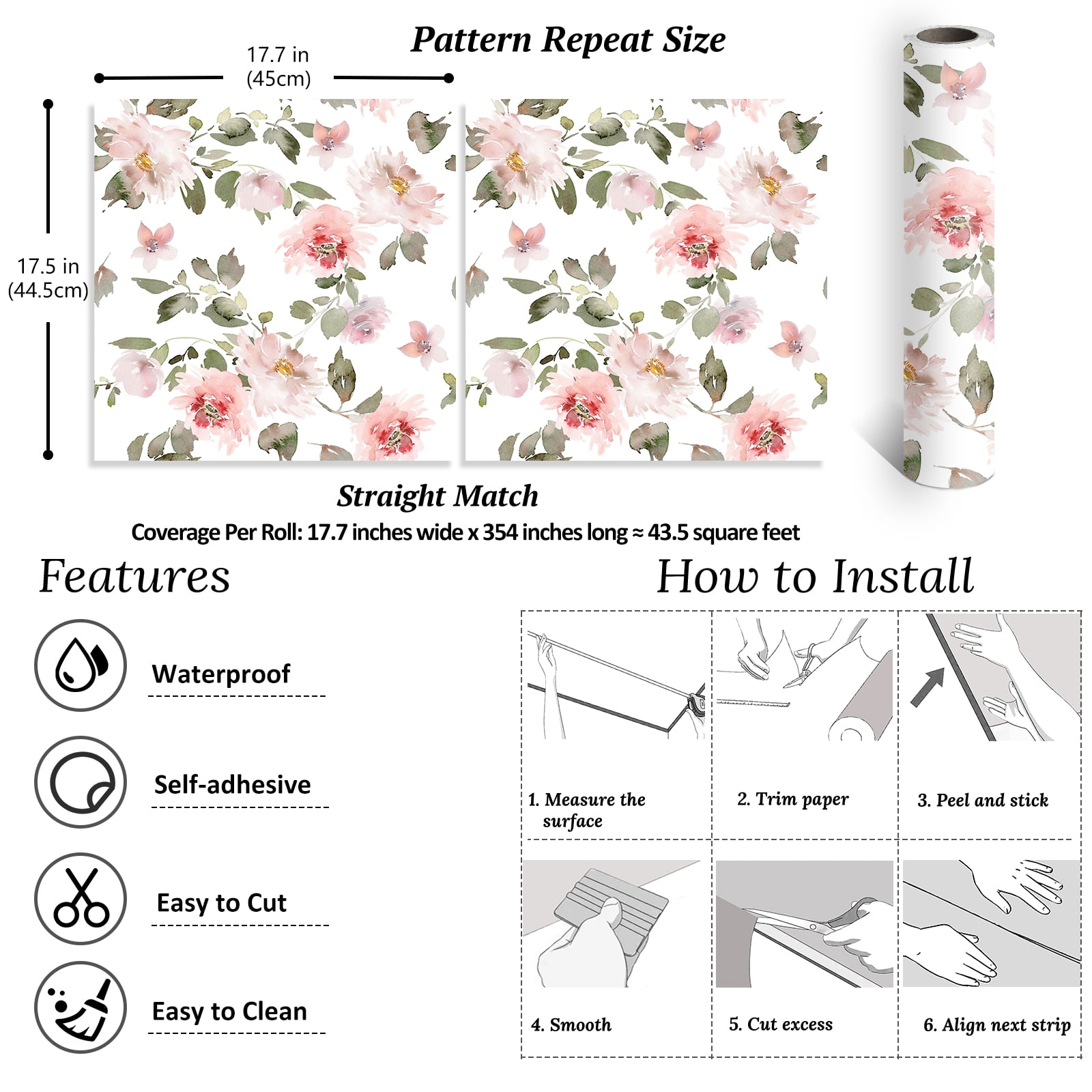 VEELIKE 17.7''x354'' Vintage Peony Floral Peel and Stick Wallpaper Soft Pink Floral Wallpaper for Bedroom Self Adhesive Pink Contact Paper Removable Flower Wall Mural for Bathroom Nursery Cabinets