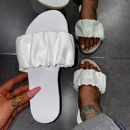 

absuyy Women s Slide Sandals- Open Toe Casual Beach Roman New Style Summer Flat Slide Sandals #168 White-6