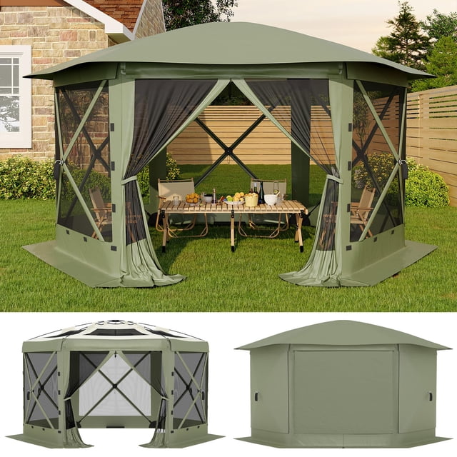 13ft Hexagonal Pop-Up Gazebo with Mosquito Netting, 210D Polyester Canopy Tent for Patio, Backyard & Parties