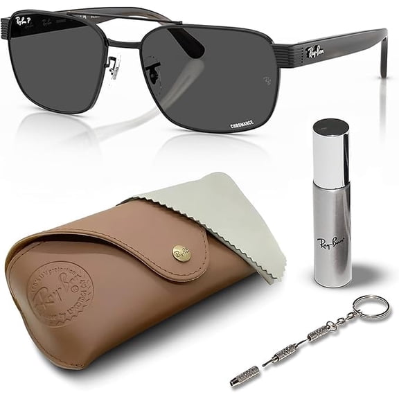 Ray-Ban RB3751CH CHROMANCE POLARIZED Square-Round Shaped Sunglasses for Men & Women - Includes Official Rayban Eyewear Kit - Ideal Formal & Casual Wear Sunglasses - Dark Grey Chromance Lens