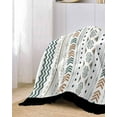 thumbnail image 2 of Green Boho Sofa Couch Covers for Dogs,Washable Sofa Throw Cover Single Slipcovers for Armchair with Tassel,Geometric Stripes Floral Minimalist Brown Couch Protector Towel Blanket Medium 71''x91'', 2 of 8