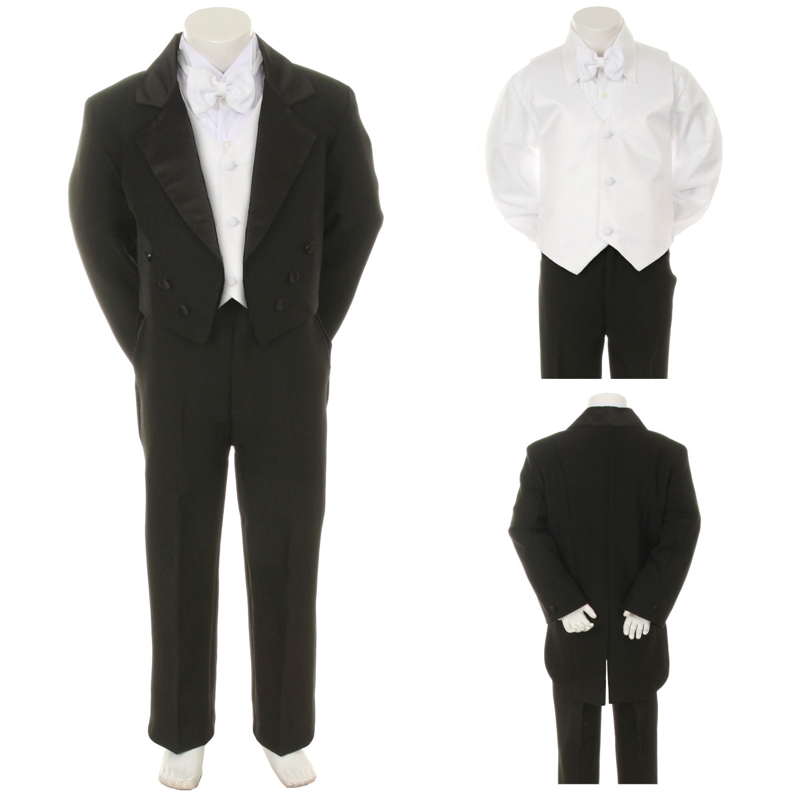 New Infant Toddler & Boy Wedding Graduation Formal Tuxedo Tail Suit Black S-20 