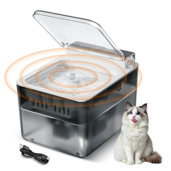 HopeHub Water Fountain for Cat with Dustproof Cover, 101.4oz/3L Automatic Cat Water Fountain for Drinking, FBA-Free ABS, Detachable Tank, Pet Dispenser with Replacement Filter, USB Plug-in Charge