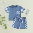 thumbnail image 2 of HCNTES Toddler Baby Boy Summer Clothes Plaid Patchwork Short Sleeve T Shirt Tops and Stretch Shorts Boy Outfit $5 baby boy clothes(18-24 Months,Blue), 2 of 6