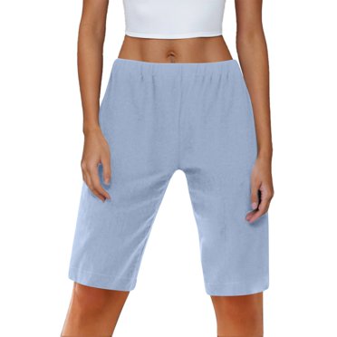Women's Linen Bermuda Shorts - Knee Length Summer Shorts With Pockets, Comfy Straight Leg