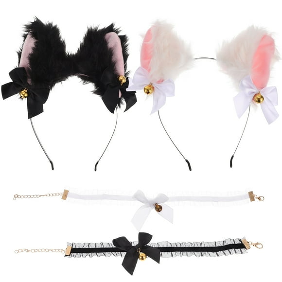 Miangastore Bandeau Oreilles de Chat Collier Ras du Cou Polyester 4 Pcs