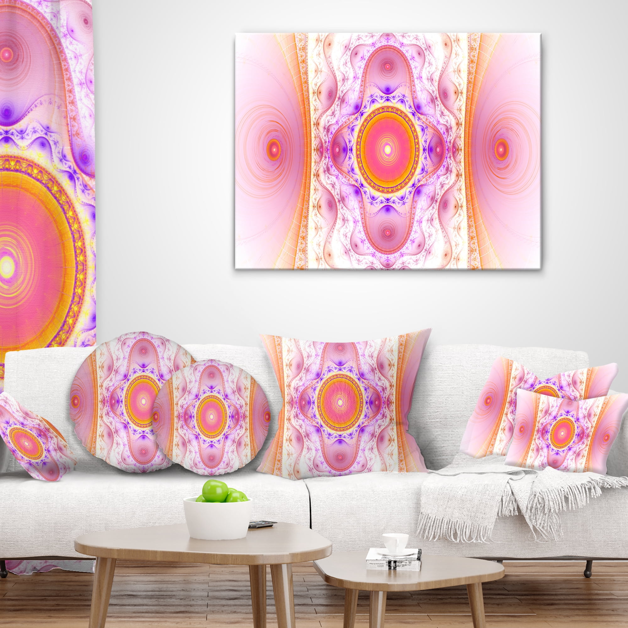 Designart Cabalistic Pink Fractal Design - Abstract Throw Pillow - 18x18
