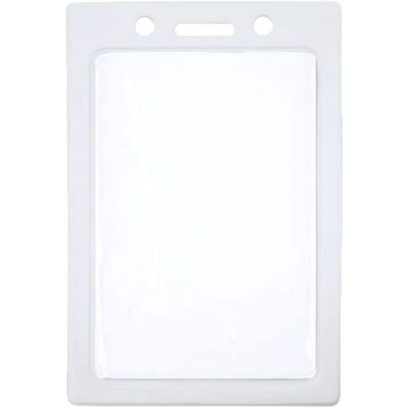 Bulk 100 Pack - Vertical Color-Frame Badge Holder - Clear Vinyl Window Protector with Color Border for Single Credit Card Size Key Cards and Badges by Specialist ID (White)
