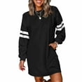 thumbnail image 2 of Women's Fashion Striped Sports Hoodie Dress Long Sleeve Round Neck with Pocket for Winter Casual Wear and Outdoor Activities,Black,L, 2 of 6