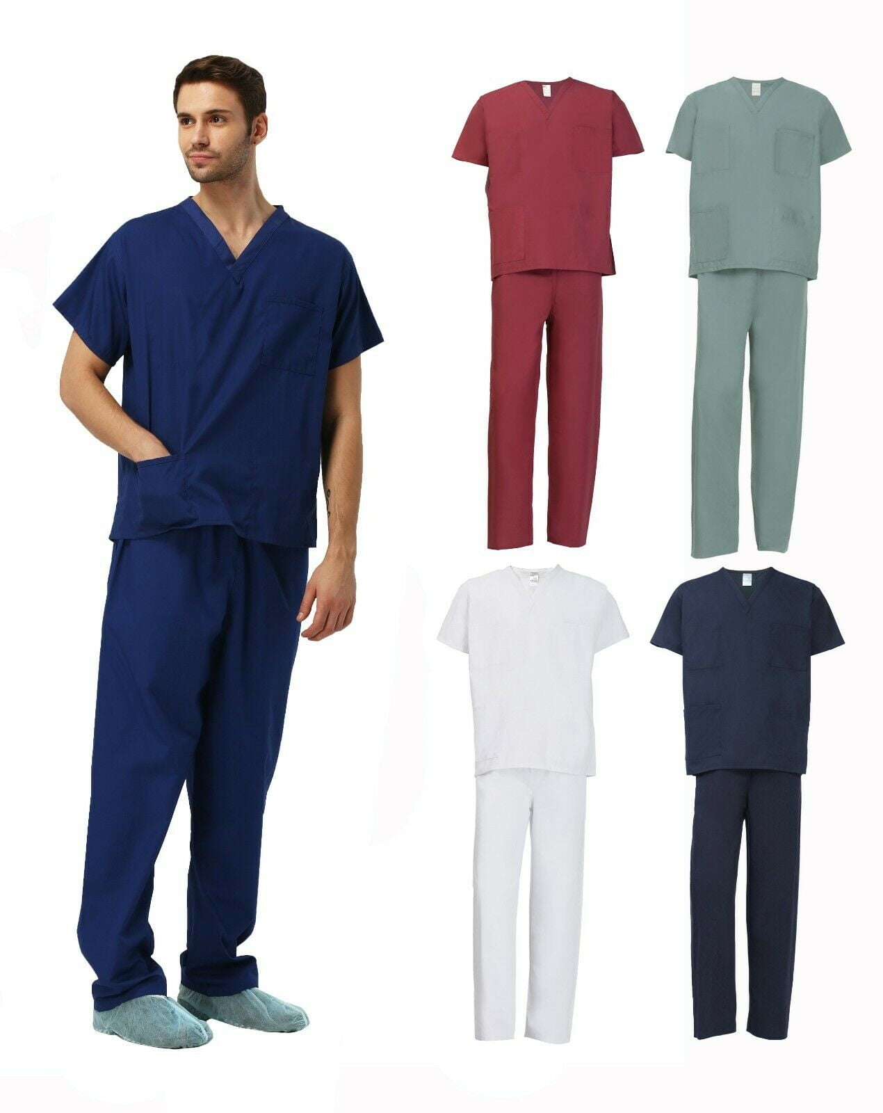 Unisex Healthcare Doctor Nurse Reversible Uniform Scrubs Pants Top Set