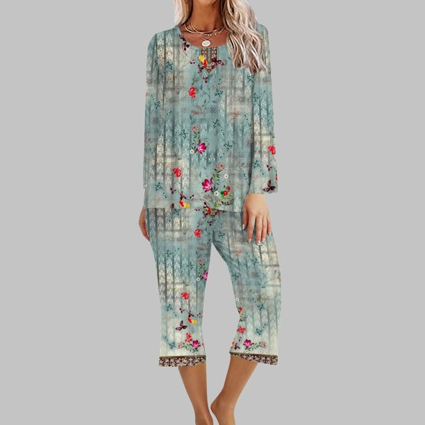 Puntoco Conjunto de pijama cómodo de dos piezas con cuello redondo y manga larga para mujer Puntoco Puntoco-3715