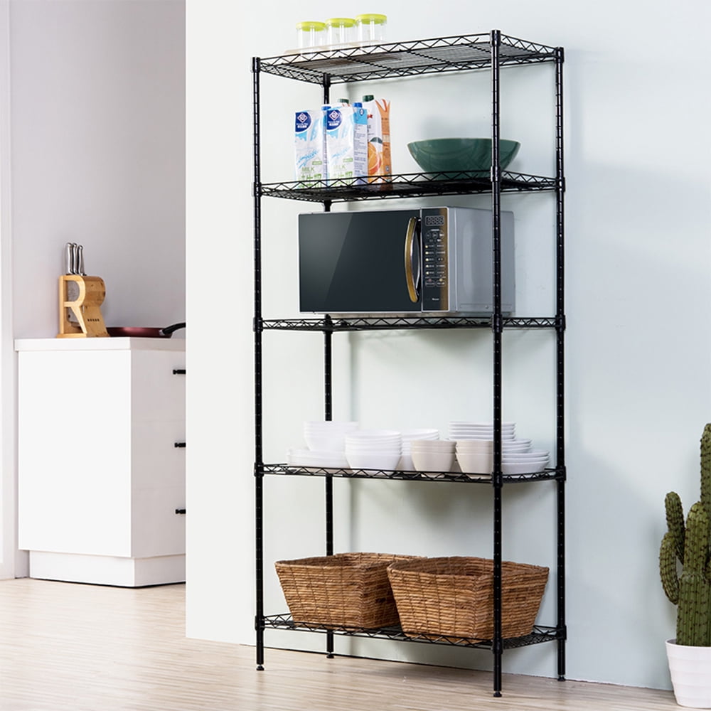 5-Tier Adjustable Metal Storage Shelving Unit, Carbon Steel Wire Shelf, Heavy Duty 200 LBS Per Shelf Organizer, Multipurpose Rack for Kitchen Garage Basement Office
