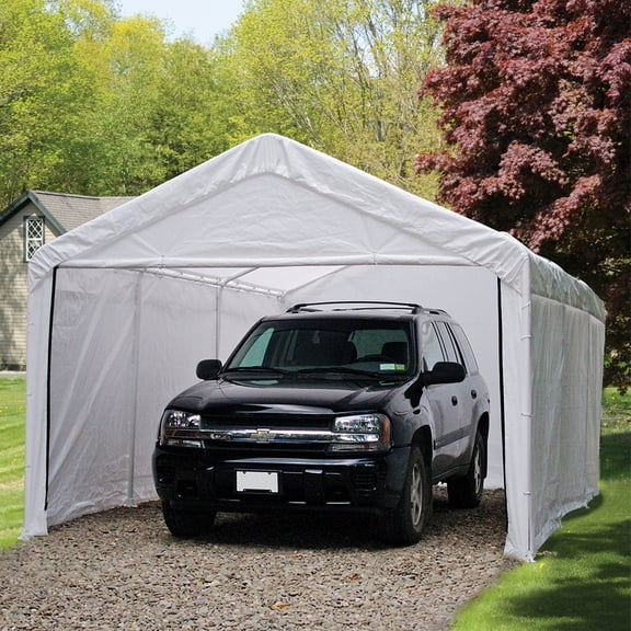 10'x20' Steel Frame Carport, Heavy Duty, White Reflective Canopy, Waterproof UV Rated, Removable Sides