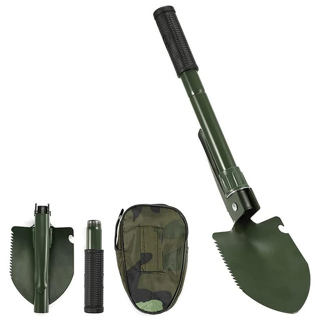 Pala plegable para exteriores, pala multifuncional de acero al carbono para acampar, pala plegable para acampar con bolsa de almacenamiento, pala para niños para actividades de supervivencia