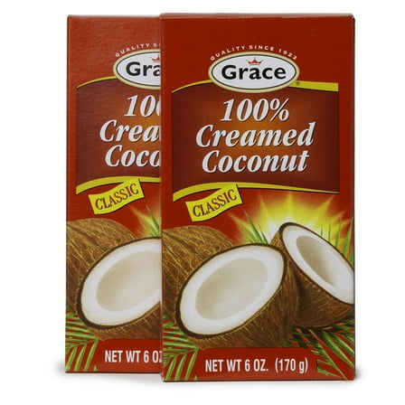 Grace Pure Creamed Coconut 6 oz - 2 pack - Crema de Coco - No Gums, No Preservatives & No Added Water