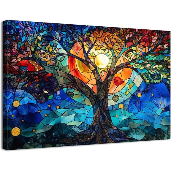 Aaheei Vintage Tree of Life Canvas Wall Art, Abstract Sunset Landscape Poster for Bedroom, Living Room, Home Botanical Wall Decor 8 x 10 in