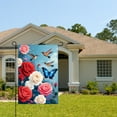 thumbnail image 2 of JOOCAR Linen Garden Flag with Hummingbirds, Roses, and Butterflies for Spring Summer Home Outdoor Garden Yard Door Decor 12x18 inch, 2 of 5