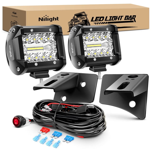 Nilight 2 Pcs 4 Pouces Pods LED Bar Triple Rangée 60W Combo de Spot d'Inondation 6000LM Conduite Tout-Terrain avec Wrangler JK/JKU 2DR 4DR 2007-2017