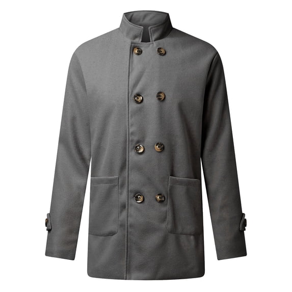 Fengqque Men's Winter Warm and Breathable Classic Outdoor Promotion Winter Suit Collar Double-breasted Solid Coat Jacket