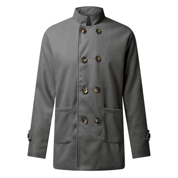 Fengqque Men's Winter Warm and Breathable Classic Outdoor Promotion Winter Suit Collar Double-breasted Solid Coat Jacket
