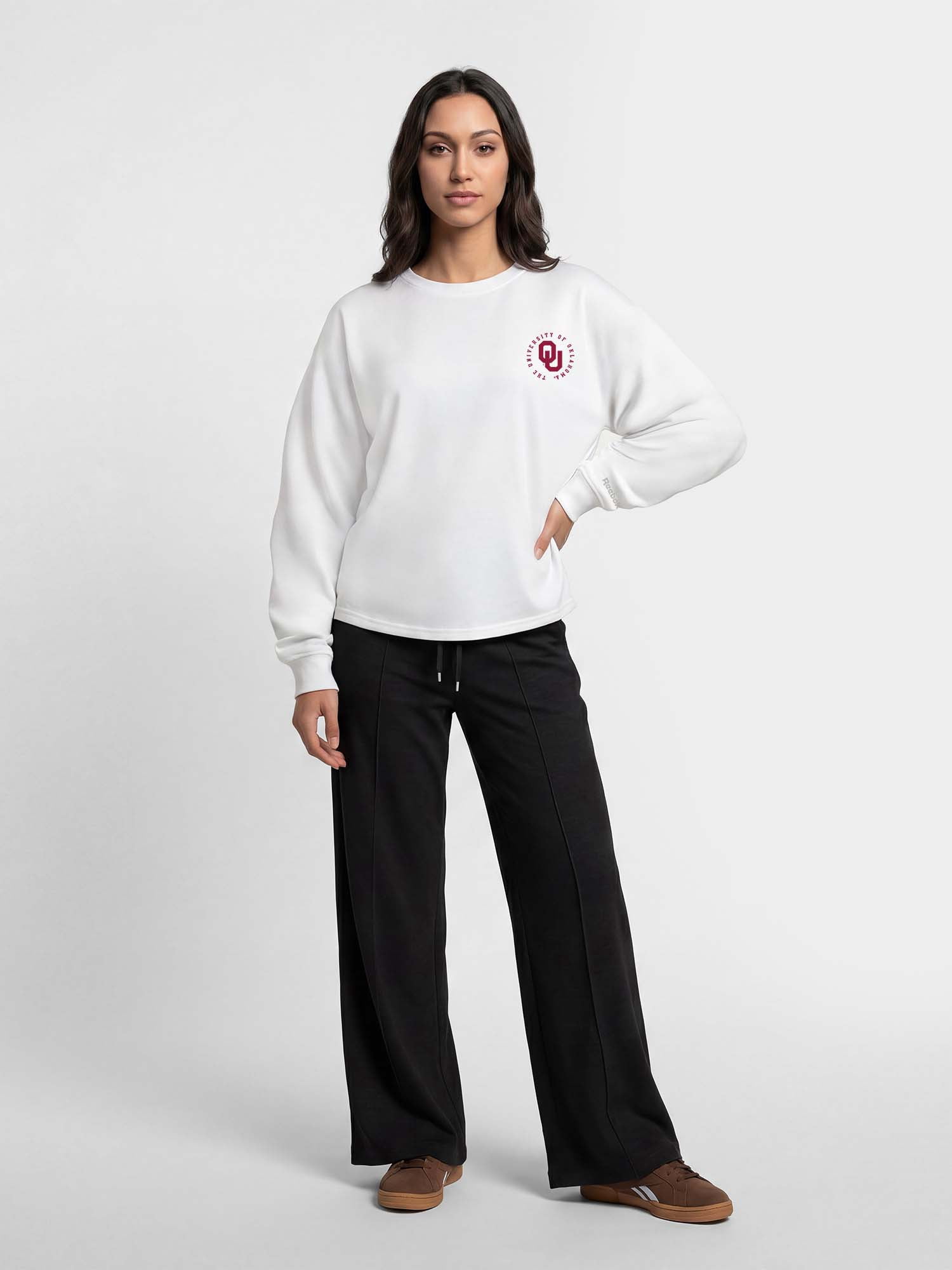 Oklahoma Sooners Reebok Womens White Heavyweight Cotton Long Sleeve Pullover