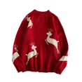 thumbnail image 1 of Suéter de pareja de diseño de nicho, prendas de punto de otoño e invierno, suéter de abrigo de ciervo navideño, estilo versátil, 1 of 6