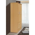 Hodedah 3 Door Bedroom Armoire with Drawers, Beech
