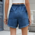 thumbnail image 6 of Mohiass Jean Shorts for Women Drawstring Elastic High Waist Roll Up Hem Summer Casual Baggy Stretchy Denim Shorts Jorts 2025 Blue 2XL, 6 of 6
