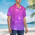 thumbnail image 3 of Honeii Pink Purple Glitter Print Men’s Hawaiian Shirt,Classic Button-Down Short Sleeve Shirt, for Beach, Vacation, and Outdoor Activities,Large, 3 of 7