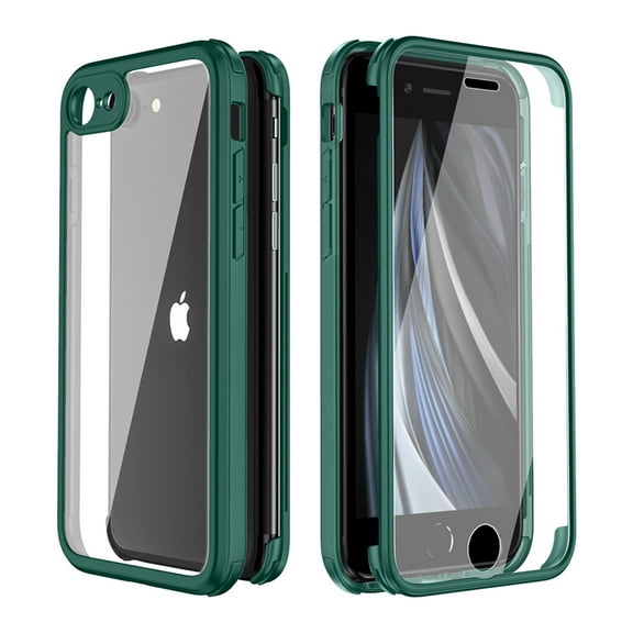 Dteck iPhone SE 2020 Case, Dual Layer Full Body Shockproof Protection Case Double Sides Tempered Glass Cover Flexible TPU Bumper For iPhone SE 2020 / iPhone 7 / iPhone 8, Deep Green