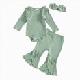 thumbnail image 5 of TOWED22 Newborn Baby Girl Clothes 3pcs Rib Frill Long Sleeve Romper Flared Pants Headband Set Fall Winter Outfits,1-3 M, 5 of 5