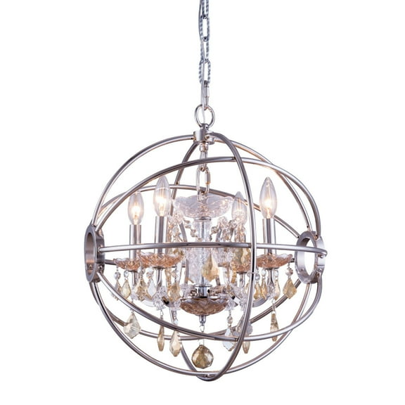 1130 Geneva Collection Pendant 17"X19.5" Royal Cut Golden Teak (Smoky) Crystals 4 Light Polished Nickel Finish