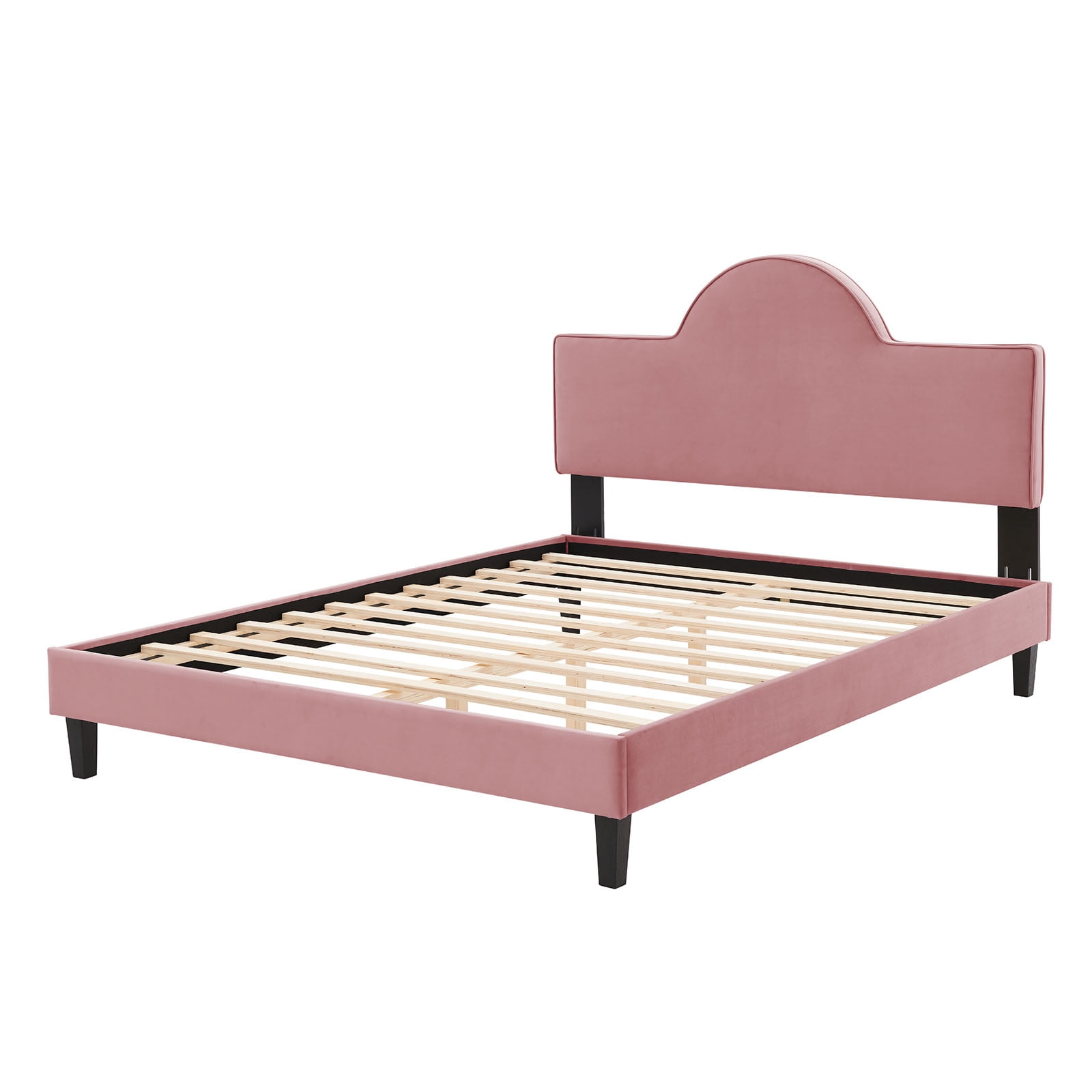 Platform Bed Frame, King Size, Pink, Velvet, Modern Contemporary, Bedroom Master Guest Suite Room